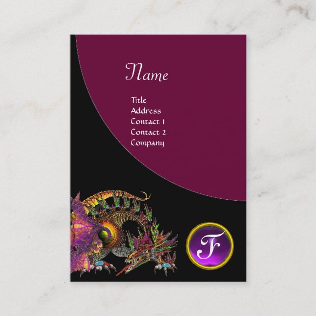 Cartão De Visita DRAGO GEM STONE MONOGRAMA violeta roxa negra (Frente)