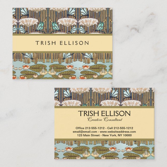 Cartão De Visita Dragões Água Lírios Marsh Art Nouveau (Frente/Verso)