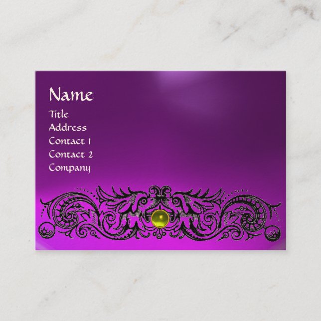 Cartão De Visita DRAGÕES CELTICOS MONOGRAM TOPAZ ametista roxo (Frente)