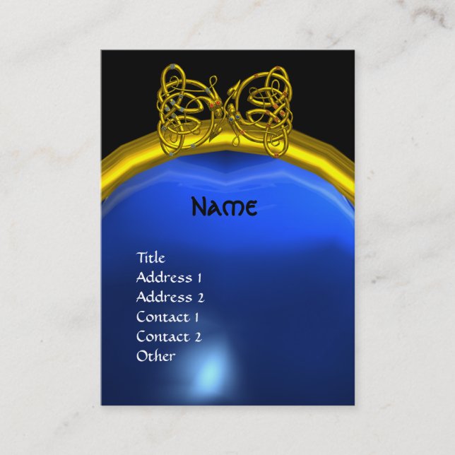 Cartão De Visita DRAGON AMOR SAFIRE MONOGRAMA amarelo azul (Frente)