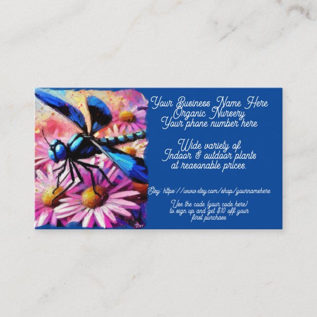 Cartão De Visita Dragonfly Daisies Plant Nursery Compra Sales Etsy (Frente)