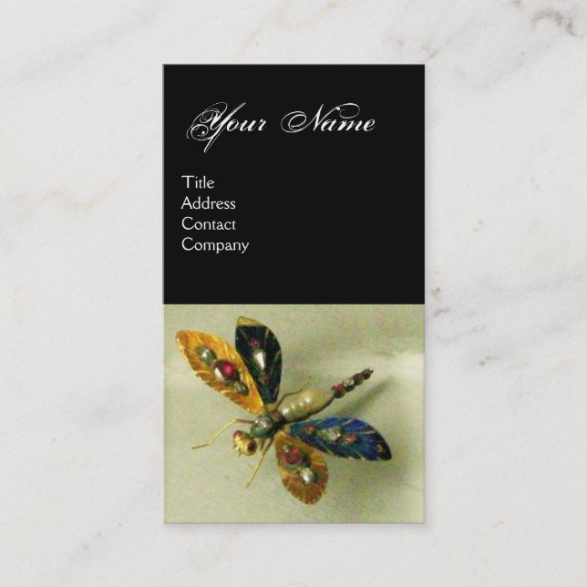 Cartão De Visita DRAGONFLY JOIA MONOGRAMA ANTIGA, Preto Branco (Frente)