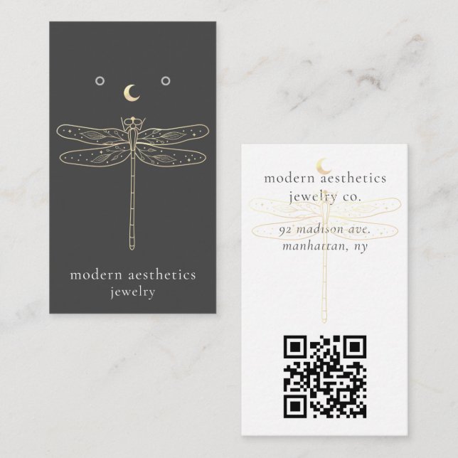 Cartão De Visita Dragonfly QR Code Gray Earring Display Card (Frente/Verso)