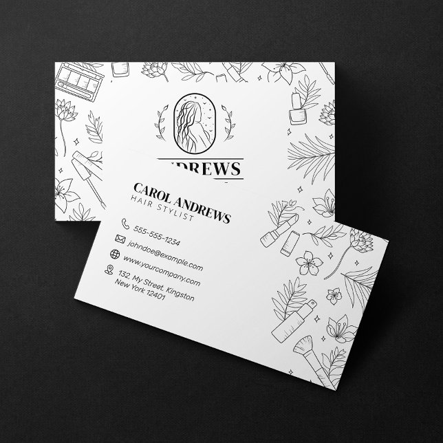 Cartão De Visita Dressador de Cabelo Mínimo Preto e Branco (Criador carregado)