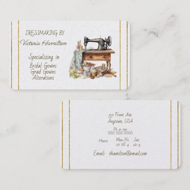 Cartão De Visita Dressmaker Bridal Gowns Grad Gowns Business Card (Frente/Verso)