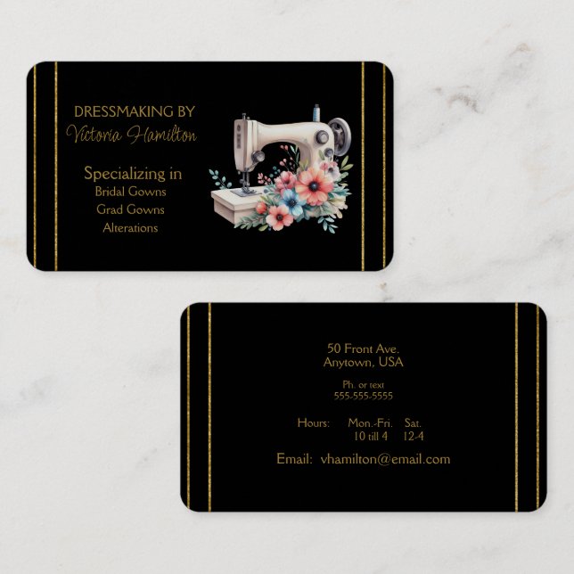 Cartão De Visita Dressmaker Bridal Gowns Grad Gowns Business Card (Frente/Verso)