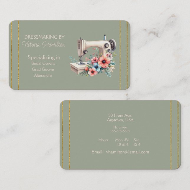 Cartão De Visita Dressmaker Bridal Gowns Grad Gowns Business Card (Frente/Verso)