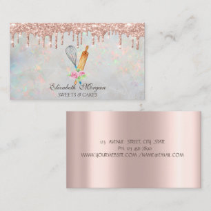 Cartão De Visita Drips de Ouro Rosa Opal Holográfico da Padaria
