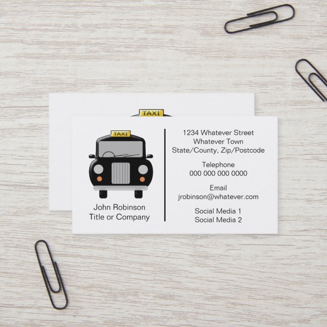 Cartão De Visita Driver de táxi Design do Black Cab (Frente/Verso In Situ)