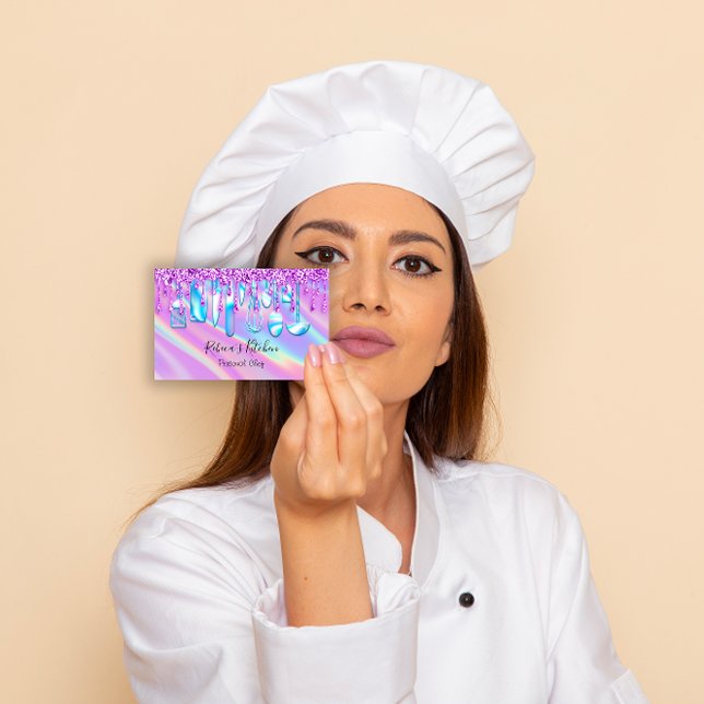 Cartão De Visita Drives de Holografia do Catering Personal Chef (Catering Personal Chef Kitchen Holograph Drips Business Card)