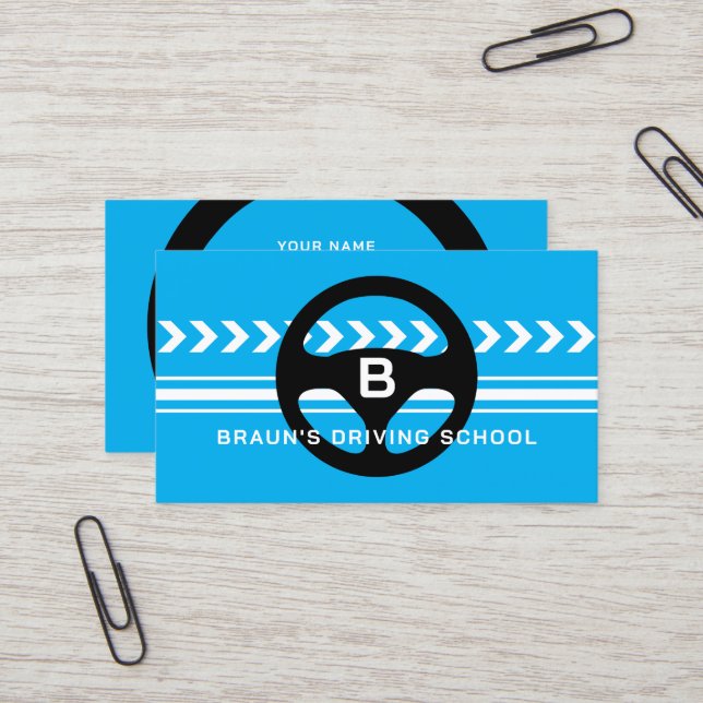 Cartão De Visita Driving school logo business card template (Frente/Verso In Situ)