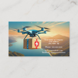 Cartão De Visita Drone no céu com um pacote