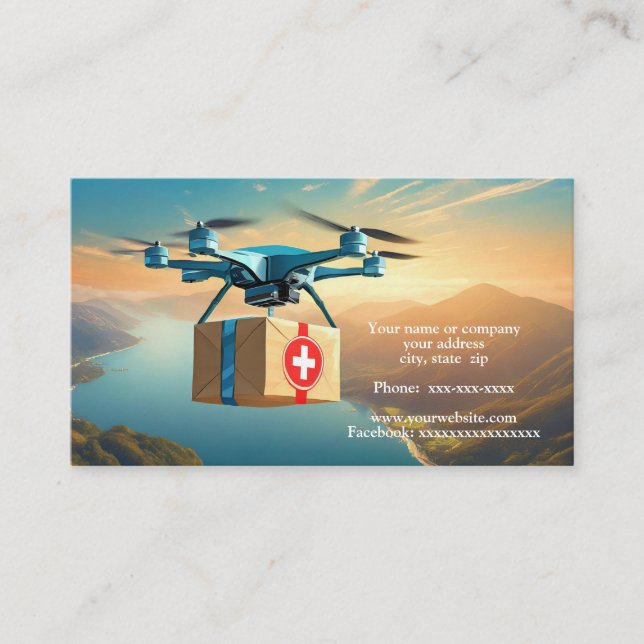 Cartão De Visita Drone no céu com um pacote (Frente)