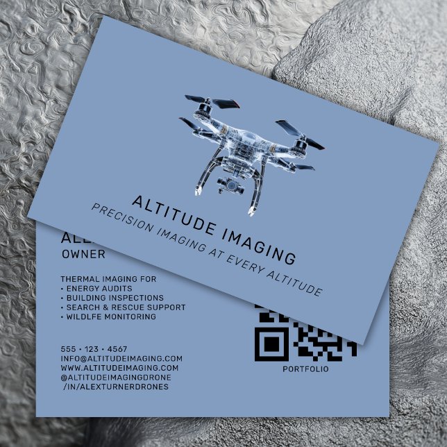 Cartão De Visita Drone UAV Pilot Fotografia QR Code Modern Blue (Criador carregado)