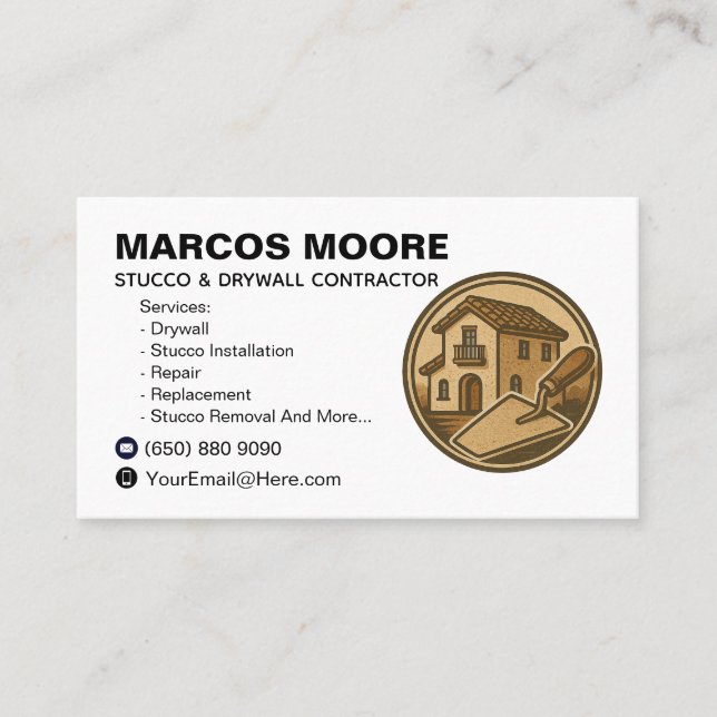 Cartão De Visita Drywall and Stucco Business Card Template Plaster (Frente)