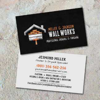 Cartão De Visita Drywall Plastering Services Watercolor art