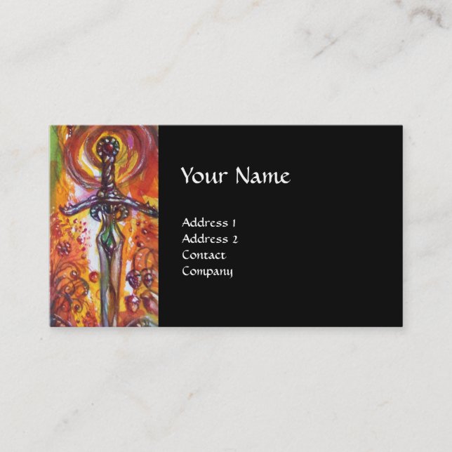 Cartão De Visita DURENDAL, ESPADA ROMÂNTICA E ANJO preto (Frente)