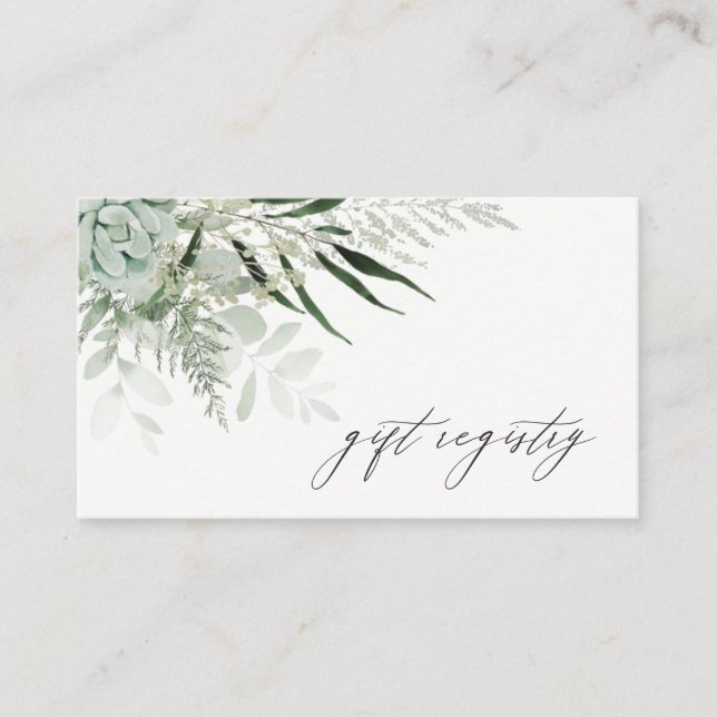 Cartão De Visita Dusky Leafy Fern Succulent Wedding Gift Registry (Frente)