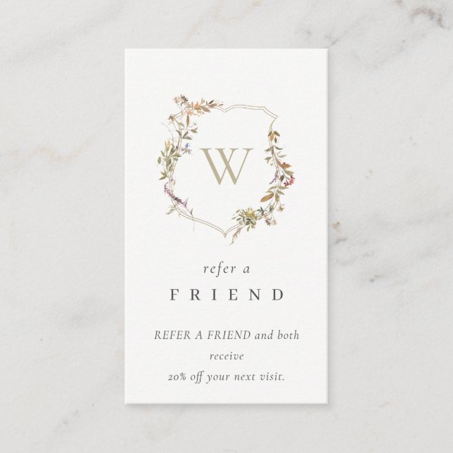 Cartão De Visita Dusky Pink Wildflower Monograma Crest Referência A (Frente)