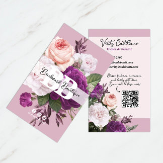 Cartão De Visita Dusty Mauve Vintage Rosas Floral Boutique Código Q