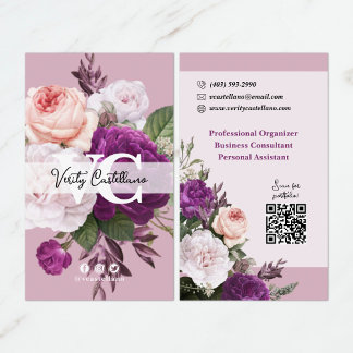 Cartão De Visita Dusty Mauve Vintage Rosas Floral Simples