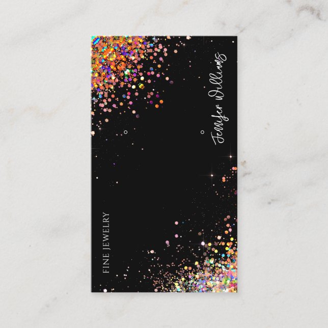 Cartão De Visita Earrando Monitor Holográfico Glitter Preto Holográ (Frente)