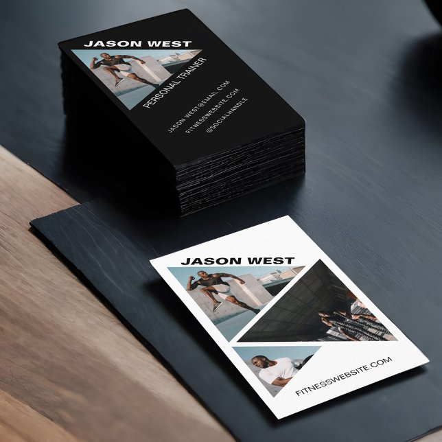 Cartão De Visita Edgy & Trendy Personal Trainer 3 Photo Black (Edgy & Trendy Personal Trainer 3 Photo Black Business Card)