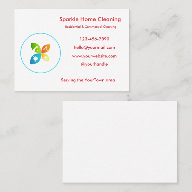 Cartão De Visita Editable House Cleaning Business Card  (Frente/Verso)