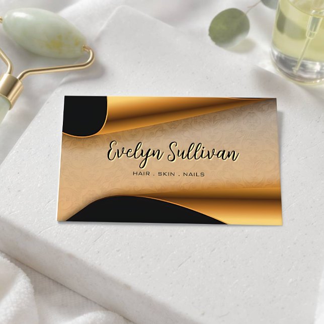 Cartão de visita editável de salão preto e Dourado (Gold Salon Business Card)