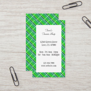 Cartão de Visita Editável Preppy Xadrez Verde