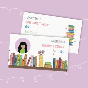 Cartão de Visita Educador Branco com Foto e Livros