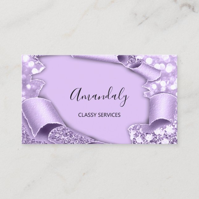 Cartão De Visita Efeito 3D §Makeup Event Planner Purple Glitter (Frente)