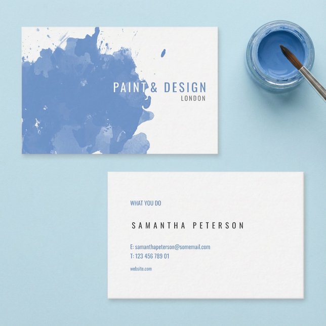 Cartão De Visita Efeito de abertura de aquarela (Watercolour blue paint splash effect business card.)