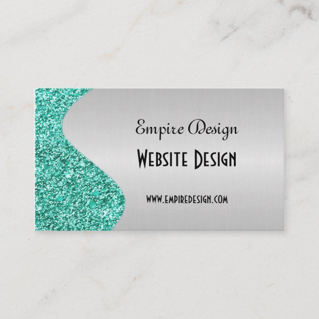 Cartão De Visita Efeito de prata escovado do brilho da cerceta do (Frente)