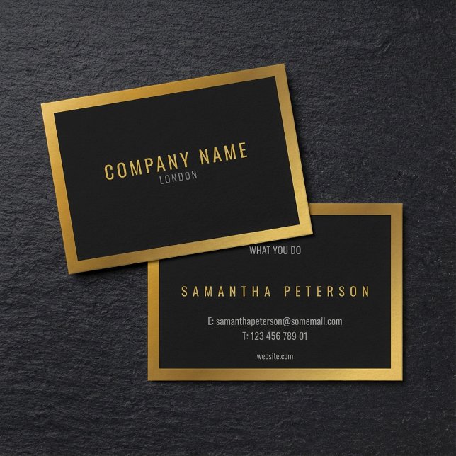 Cartão De Visita efeito Dourado, borda dourada grossa fundo negro (Gold effect, thick gold border black background business card.)