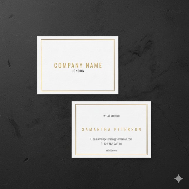 Cartão De Visita Efeito ouro, borda dourada (White business card with gold frame.)