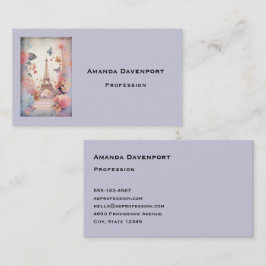 Cartão De Visita Eiffel Tower Butterflies and Flowers