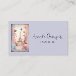 Cartão De Visita Eiffel Tower Butterflies and Flowers Business Card