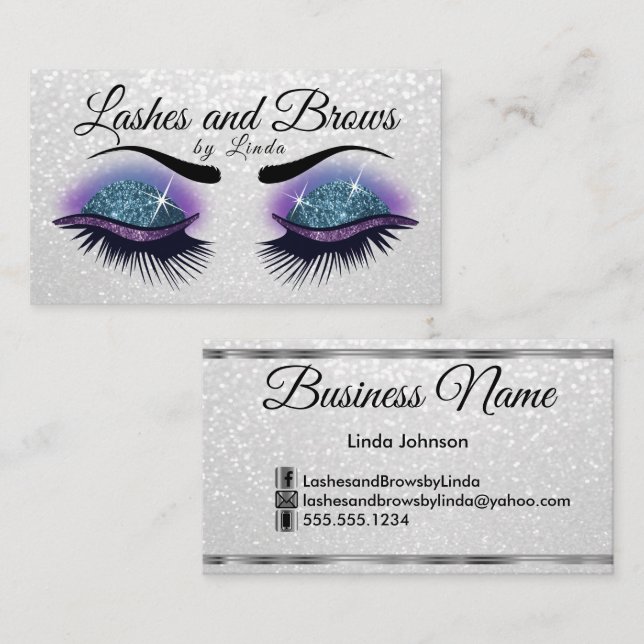 Cartão De Visita Eilashes e Brows - Luminosas roxas e brancas (Frente/Verso)