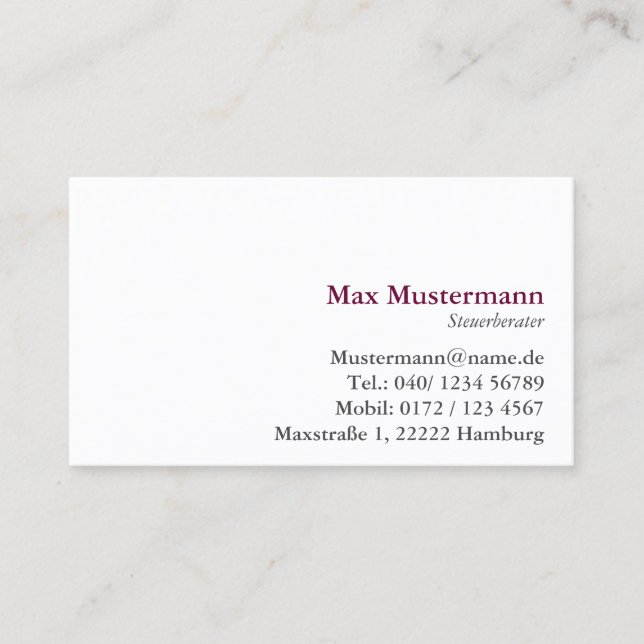 Cartão De Visita einfache Steuerberater Visitenkarte (Frente)