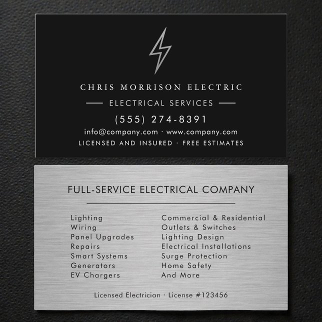 Cartão De Visita Electrical Services Electrician Silver Metallic (Criador carregado)