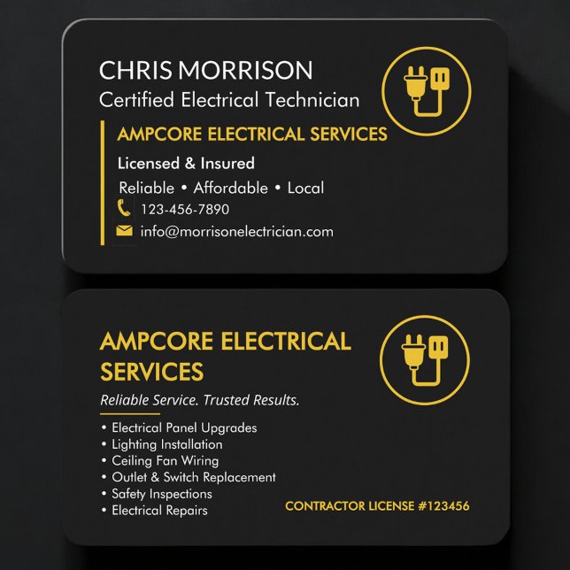 Cartão De Visita Electrician Electrical Branding Black Yellow (Criador carregado)