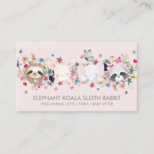 CARTÃO DE VISITA ELEFANTE COALA PREGUIÇA COELHO BEBÊ ANIMAL ROSA