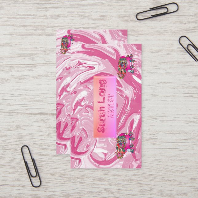 Cartão De Visita Elefante elegante de Mármore rosa-rosa-doce, luxo (Frente/Verso In Situ)