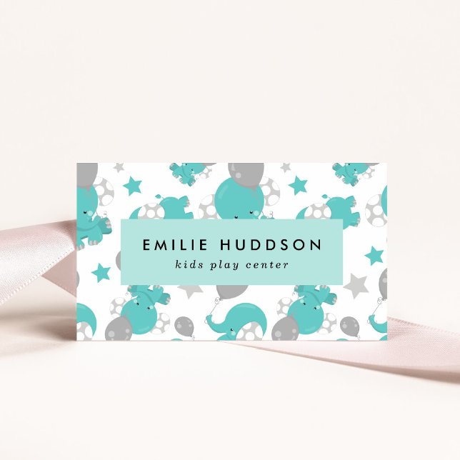 Cartão De Visita Elefantes Azuis, Kids Play Center, Centro de Ativi (Criador carregado)