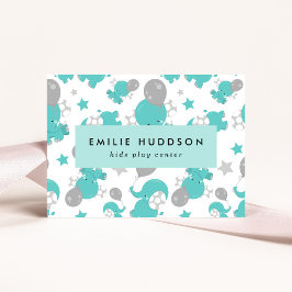 Cartão De Visita Elefantes Azuis, Kids Play Center, Centro de Ativi