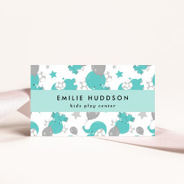 Cartão De Visita Elefantes Azuis, Kids Play Center, Centro de Ativi