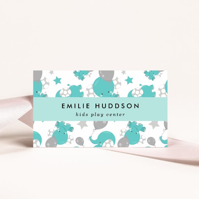 Cartão De Visita Elefantes Azuis, Kids Play Center, Centro de Ativi (Criador carregado)