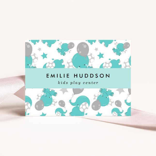 Cartão De Visita Elefantes Azuis, Kids Play Center, Centro de Ativi (Criador carregado)