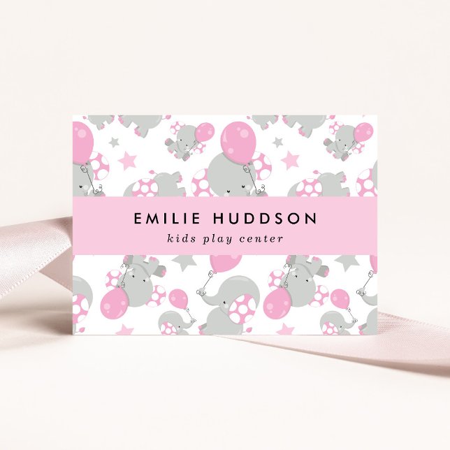 Cartão De Visita Elefantes Fofos, Kids Play Center, Centro de Ativi (Criador carregado)